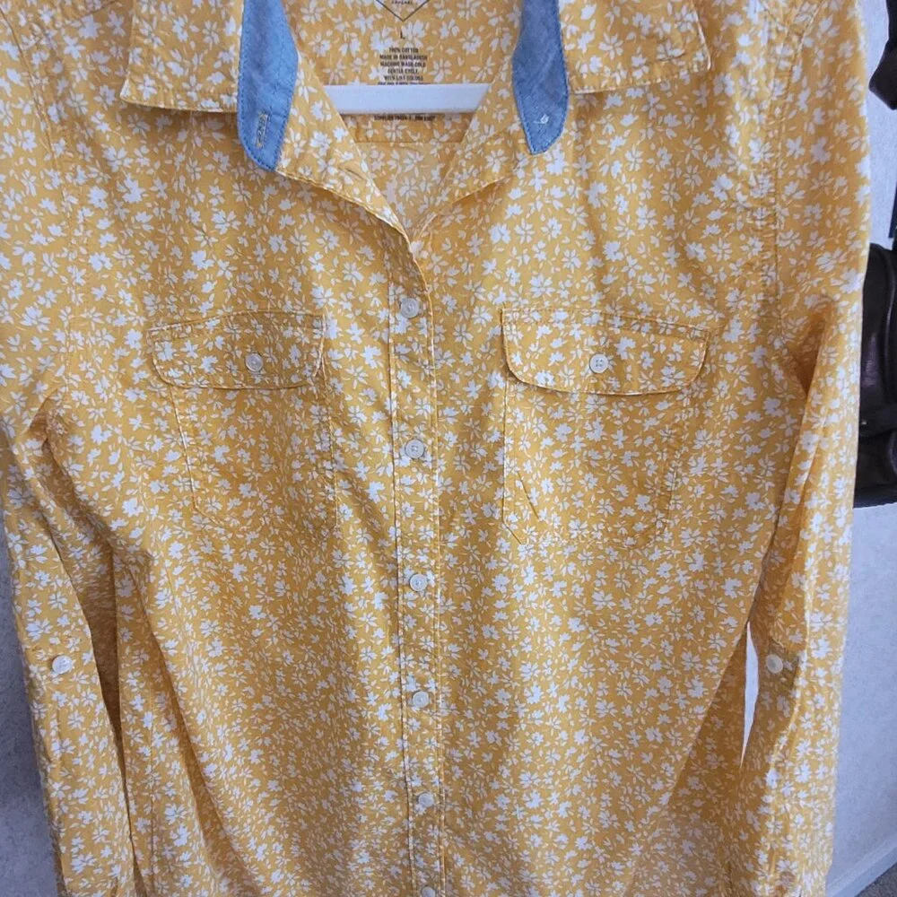 Yellow Floral Womens Button Long Sleeve ShirtSt Johns Bay Size L  NWT - Picture 3 of 15
